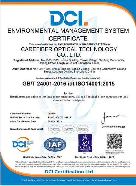 Porcellana Carefiber Optical Technology (Shenzhen) Co., Ltd. Certificazioni