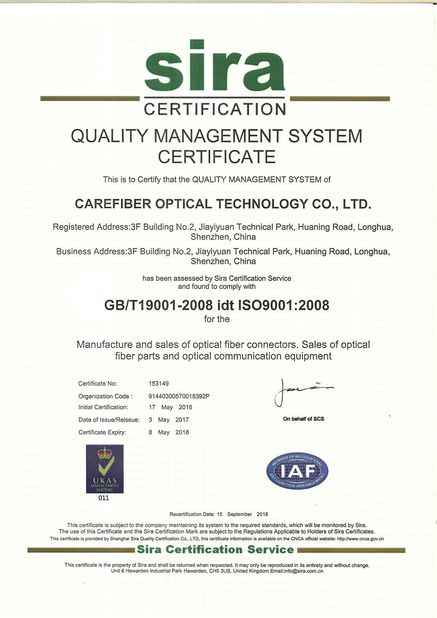 Porcellana Carefiber Optical Technology Co., Ltd Certificazioni